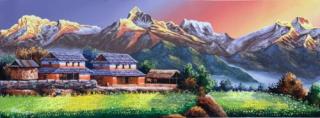 MOUNT ANNAPURNA SUNRISE VIEW FROM DHAMPUS ORIGINAL ACRYLIC PAINTING ON CANVAS
