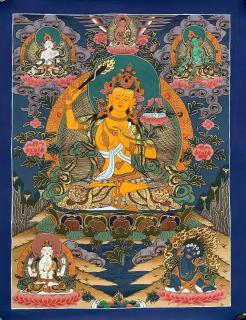 Tibetan Thangka Art Manjushri Bodhisattva in Gold Original Painting