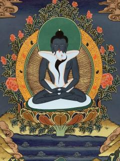 HAND PAINTED SAMANTABHADRA TIBETAN THANGKA ART IN GOLD